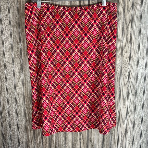 Dresses & Skirts - y2k Red Green Pink Plaid A-Line Mod Midi Skirt